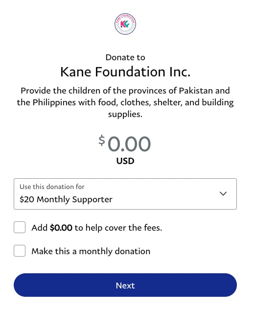 Kane Foundation Monthly Sponsor Paypal